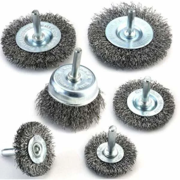 Set med 6 stålborstar för borrmaskiner - 0,012 mm borr - Kolstål - För rengöring av rost, strippning och slipmedel, för borrmaskiner