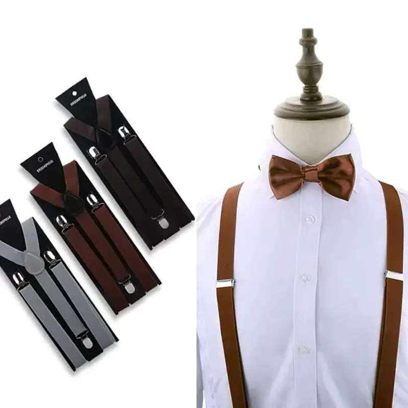 AliExpress - Bretelles homme noeud papillon couleur unie élastique en cuir PU bretelles pour homme ceinture bretelles réglables mariage noeud papillon