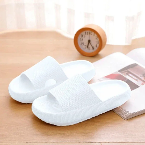 Molntofflor för kvinnor och män, mjuka tofflor med tjock sula, Happy Flops-stil, vit, 34/35