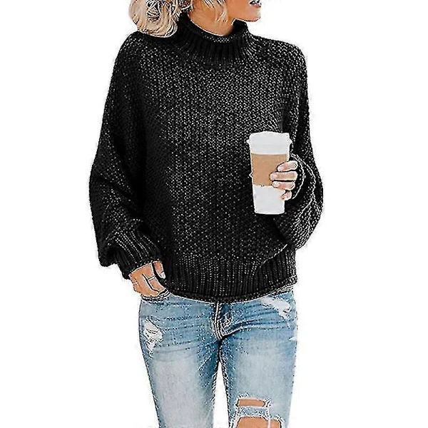[RM] Dame strikket sweater langærmet afslappet oversize Sort