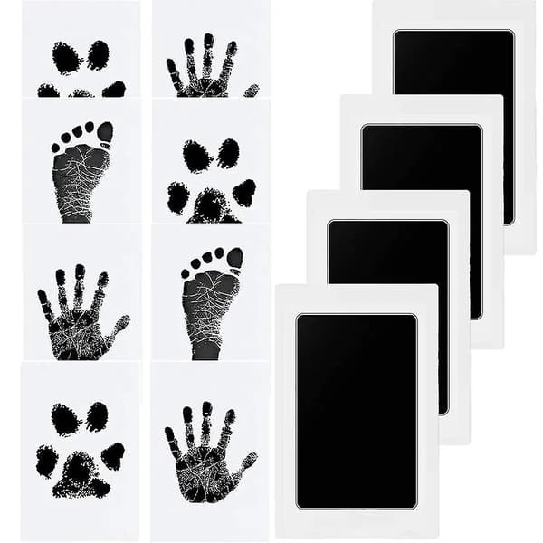 Baby Håndaftryk og Fodaftryk Sæt, 4 stk. Baby Fodaftryk Sæt, Baby Nyfødt Print Sæt, Hundepoteaftryk Sæt, Kattepoteaftryk Sæt, Clean Touch Blækpude til