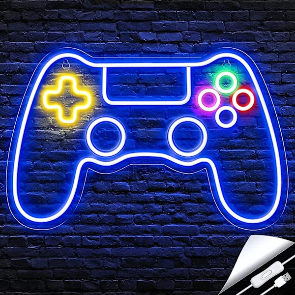 Neonljusskylt för gamers, neonljusskylt med spelkontroll för inredning av spelrum. Gaming neonljusskylt för tonårspojkars rum, LED gaming 