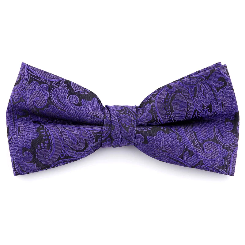 Dark Purple Paisley Polyester Pre-Tied Bow Tie for Men - Pre-tied bow ties