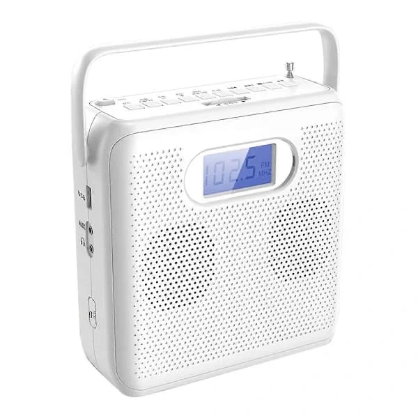 Portable Bluetooth CD Player with Vertical Design, CD Boombox Speaker, FM Radio, Supports USB, AUX- (LST) 4- White