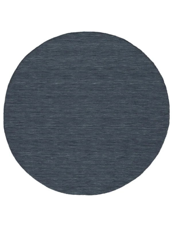 Wool Rug Plain (Single Colored) Handloom Flat Navy Blue Round