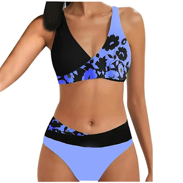Baddräkt Dam Print Set Tvådelad Baddräkt BH Badkläder Strandkläder Dam Bikini Baddräkter Blå