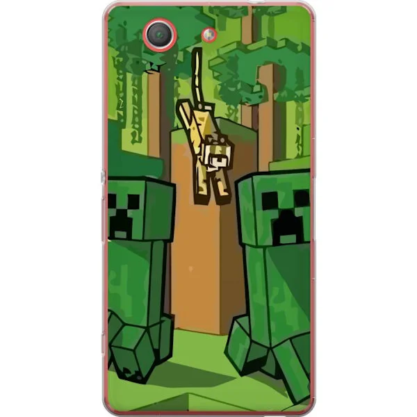 Kompatibelt Mobilskal till Sony Xperia Z3 Compact Pixeldriven spelmotiv med gröna monster och kantig fantasivärld