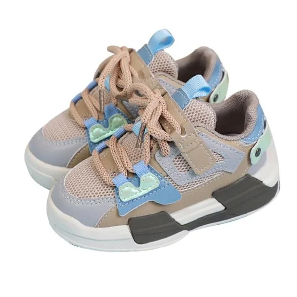 Lightweight, Breathable Kids' Sports Shoes with Hook and Loop Fastener, Casual Walking and Running Shoes, Khaki 25