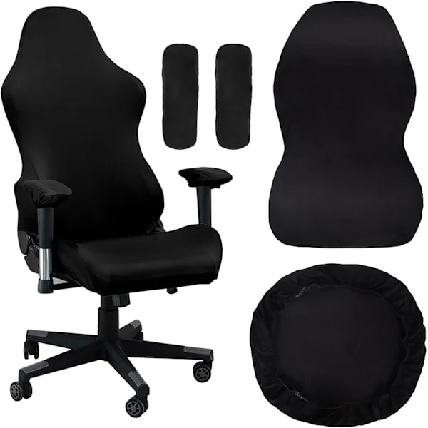 Gaming stolsöverdrag, med armstöd, svart stretchigt stolsöverdrag, tvättbart, för gamingstol, kontorsstol, snurrstol