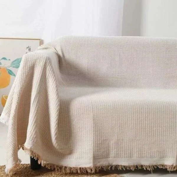 (180x260) Sengeteppe. Bomullspledd til stuen. Praktisk pledd som sofatrekk eller sofapledd. Sengeteppe. Sengeteppe av førsteklasses kvalitet i beige