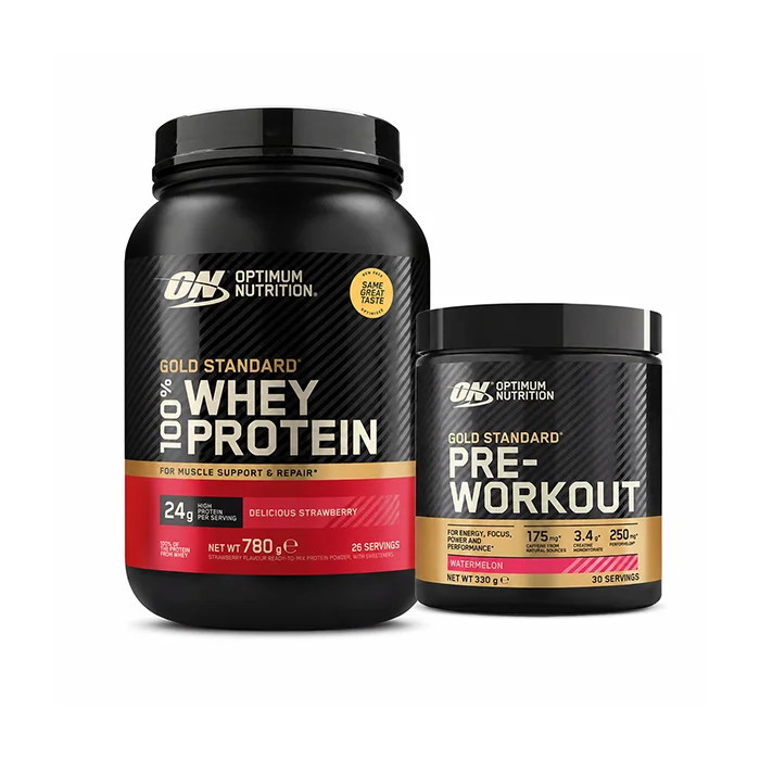 Optimum Nutrition 100 % Whey Gold Standard Valleprotein 700 g + Gold Standard PWO 330 g - Bodyman.dk