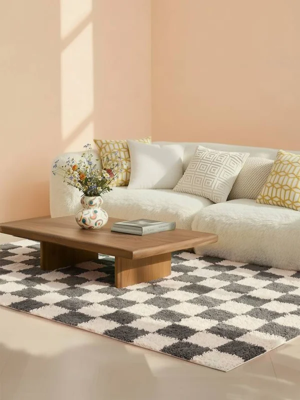 Chessie 100X160 Small Dark Grey/Off White Checkered Rug