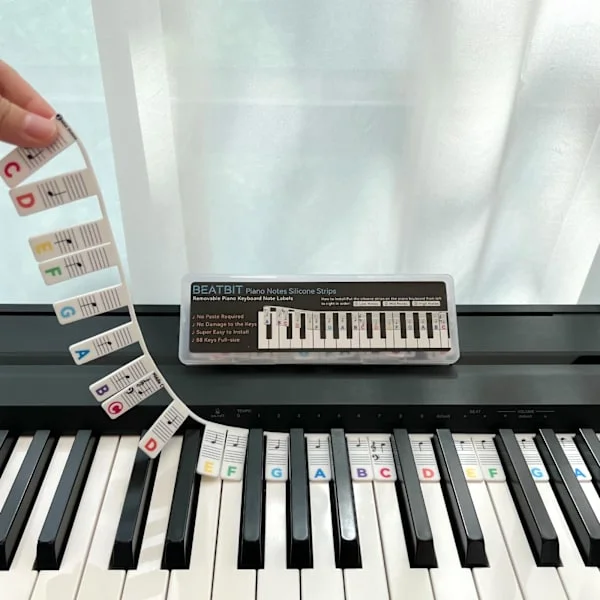 Klaviatura klistremerker for piano med 88 tangenter for nybegynnere, barn, svart