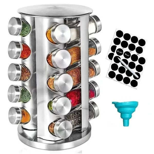 20 glass jars + Labels - Spice rack - Rotating spice tower