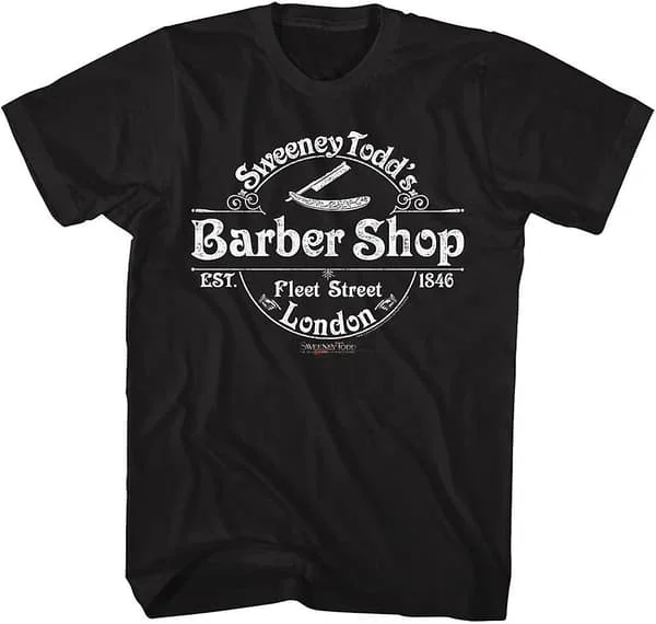 American Classics Sweeney Todd Film T-shirt Barber Shop Etableret 1846 Sort Voksen Kortærmet T-shirts Grafik T-shirts Mænd