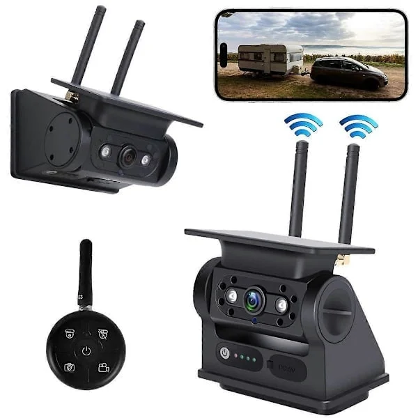 Wifi aurinkoenergialla toimiva langaton peruutuskamera HD1080P peruutuskamera 10000 mAh ladattavalla akulla kuorma-autoon, matkailuautoon, perävaunuun