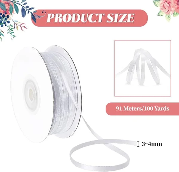 White Satin Ribbon, Gift Ribbon Deco for Gift Wrapping, Silk