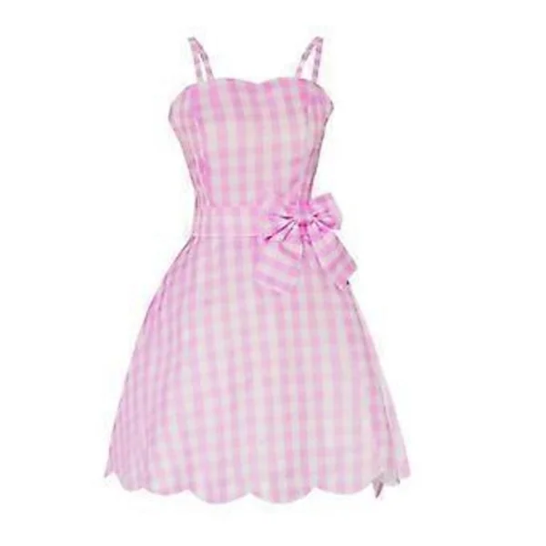 Barbie Film Cosplay Kostume Kvinder Pink Gingham Underkjole Halloween Fest Midi Kjoler Udklædning -NMAOV(S B)