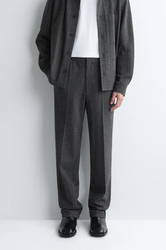 COS Men's Relaxed Elasticated Pinstriped Trousers in Grey