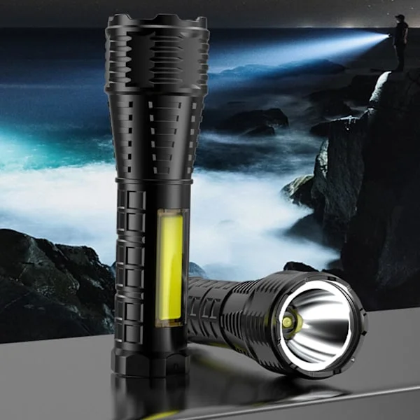 Lommelykt LED-lommelykt, superlys lommelykt, zoombar, oppladbar lommelykt, kraftig håndholdt lommelykt(G)