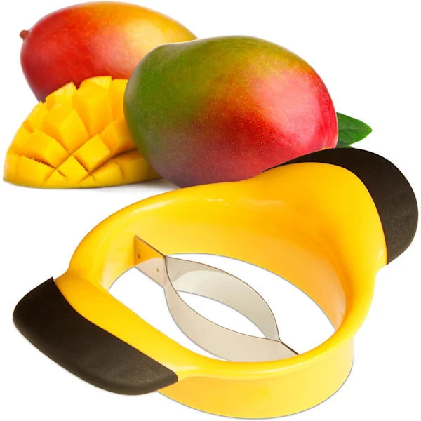 Mangokutter, Del og Fjern Kjerne fra Mango, Sklisikre Håndtak, Blad i Rustfritt Stål, Kutter, Svart-Gul