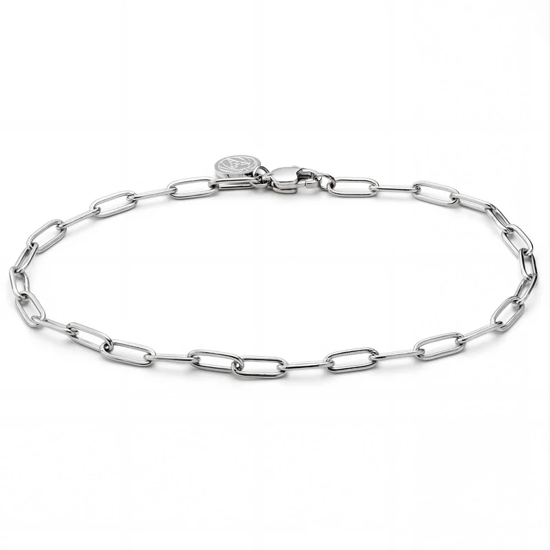 New Classics | 3mm Silver-Tone Stainless Steel Paperclip Chain Bracelet for Men - Chain Bracelets