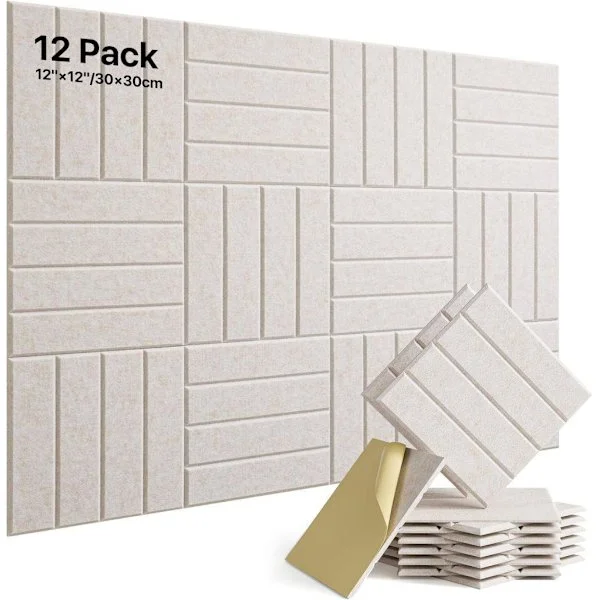 12-pack Acoustic Panels - Self-Adhesive Sound Absorbing Panels 30x30 cm, High Density, Compatible with Wall, Door, Ceiling and Home Office