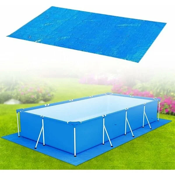 Pool Underlag, Rektangulært Pool Underlag til 300x200cm Pool - Blåt Vandtæt Foldbart Pool Underlag og Beskyttelsesmåtte 338cm x 239cm