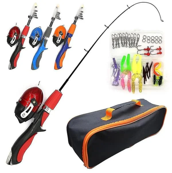 Kids Fishing Set Complete Set with Telescopic Fishing Rod and Spinning Reel Baits Hooks Set
