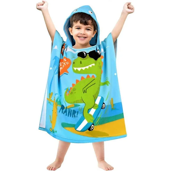 Badponcho för barn Dinosaurie Badhandduk Strandhandduk Flickor Badcape Pojkar Superabsorberande Snabbtorkande Poncho med huva Surfponcho Badcape för 