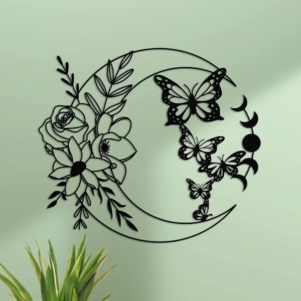 Moon Butterfly Metal Wall Decor Boho Wall Art Floral Boho Wall Ha