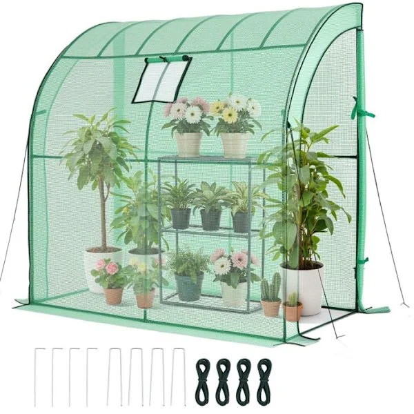 Trädgårdsväxthus-Duoku-med Hylla 3 Nivåer-Trädgårdsväxthus Mot Vägg-för Växter och Blommor i Kruka 198x100x200 cm-Grön