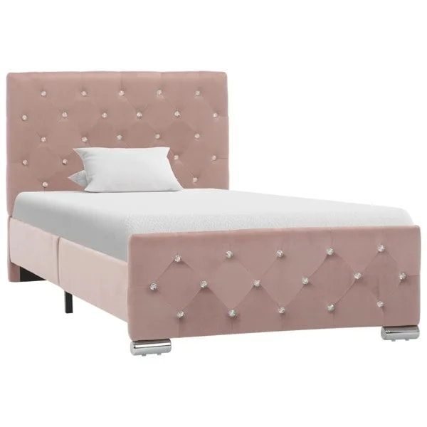 vidaXL Sängram rosa sammet 90x200 cm
