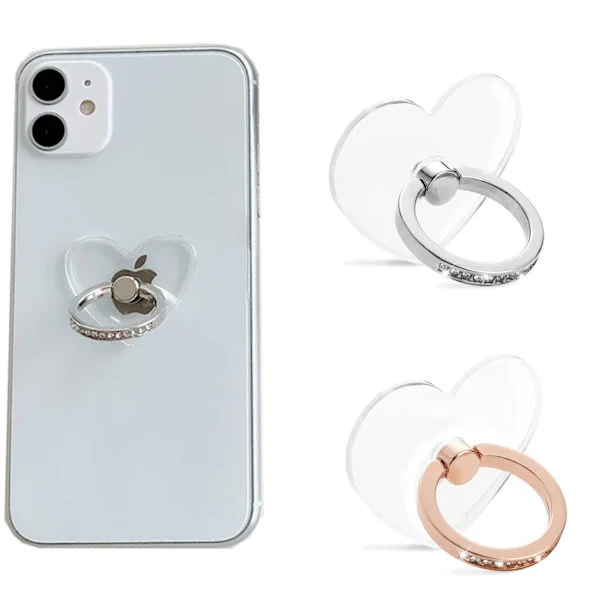 Transparent Mobiltelefon Ringholder, 2 stk. Telefonstativ, 360 Graders Rotation Hjerte med Diamant Telefon Ring Support Holder