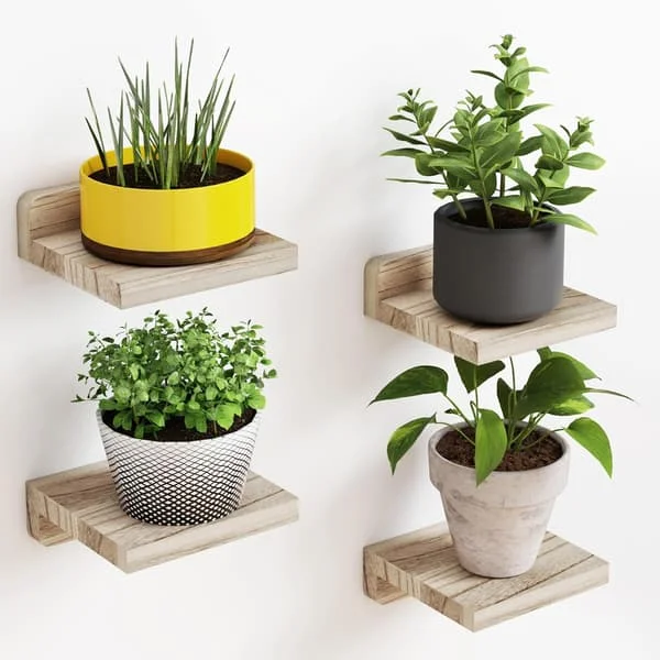Small Floating Wall Shelves 4-Pack 13 × 13 cm – Rustic Wooden Shelves for Bedroom, Living Room, Kitchen, and Bathroom Beige