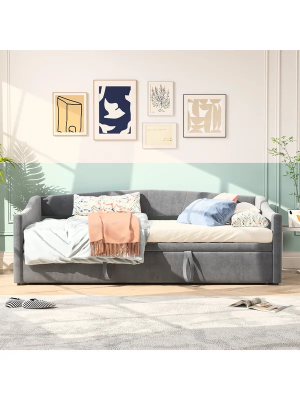 AliExpress - Anajqaqia 90×200cm Ausziehbett, Polsterbett, Wohnzimmer-Schlafsofa, Ausziehbares Schlafsofa, mit Lattenrost und Rückenlehne
