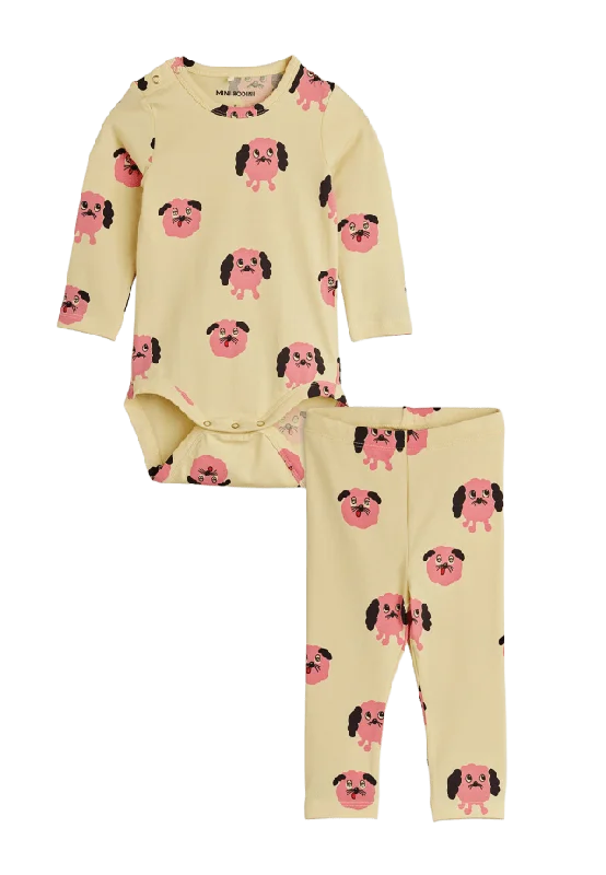 Mini Rodini Doggies aop baby set Nyfödd stl. 44-68 Unisex Gul 80/86