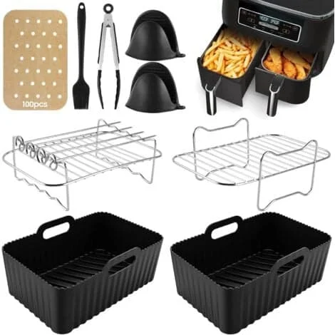 9 st Air Fryer Tillbehör Airfryer Tillbehör för Ninja Dual AF400EU & AF300EU & Tower T17088 för Ninja Airfryer Tillbehör Kompatibla för Ugn