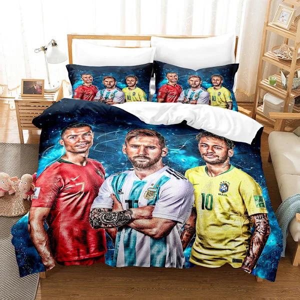 3D jalkapallotähti Ronaldo, Messi, Mbappe ja muita sarjoja painettu kolmiosainen setti kaksiosainen setti digitaalinen pussilakana tyynyliinasetti J-