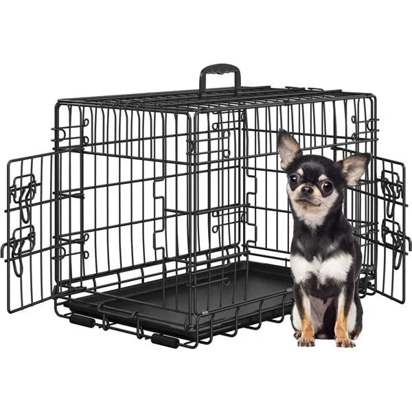 Sammenleggbart hundebur med 2 dører - Svart / hundebur transportbur / metallbur for hund