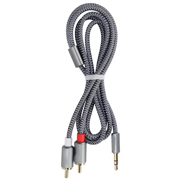3,5 mm Jack til 2 RCA Aux lydkabel Høyfidelitets lydkabel for mobiltelefoner bærbare høyttalere