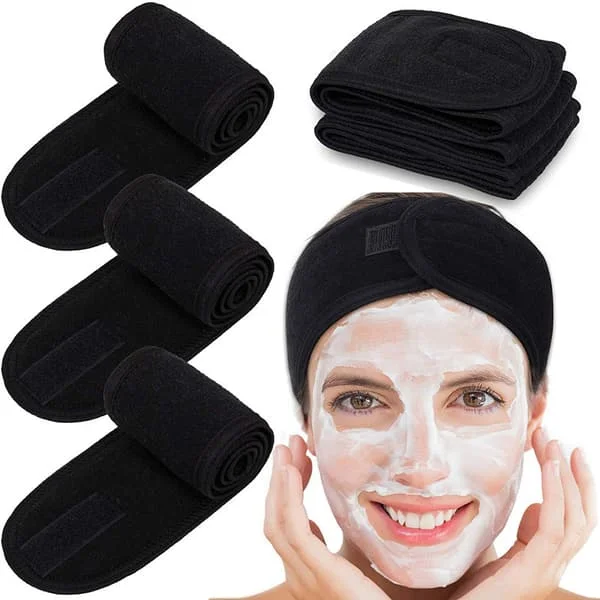 3-pack svarta tvättbara hår smink pannband, anti-scratch pannband pannband för spa yoga sport smink ansiktsbehandling