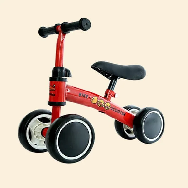 Balance sykkel for barn 1-3 år, uten pedaler, 2 & 4 hjul for babyer & småbarn Rød