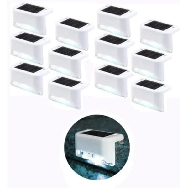 12 stk. vanntette solcelledrevne gjerdelamper, solcelledrevne dekklys, IP65 LED solcelledrevne hagelys for terrasser og gjerder (hvitt lys)