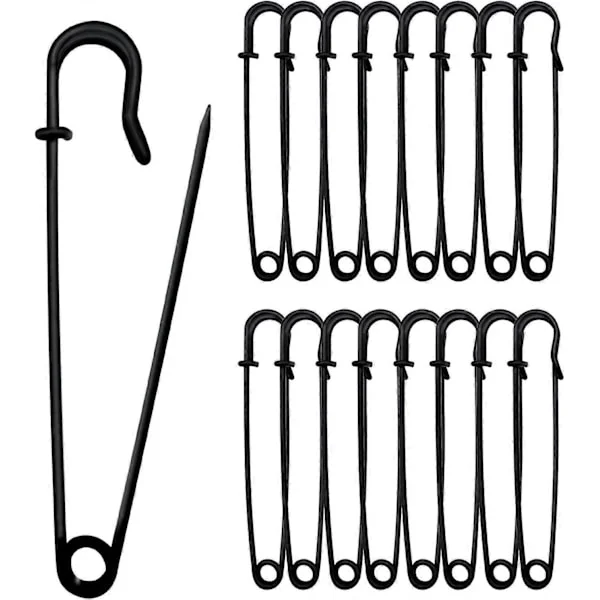15 stk. (Sort) Sikkerhedsnåle 10 cm Store sikkerhedsnåle, Store sikkerhedsnåle til tøj, læder, lærred, håndværk, nederdele, kilte, ekstra brede 
