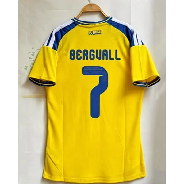 2026-27 World Cup Sweden National Team Home Jersey Short Sleeve Football Shirt T-shirt (Fan Version), No.7 BERGVALL