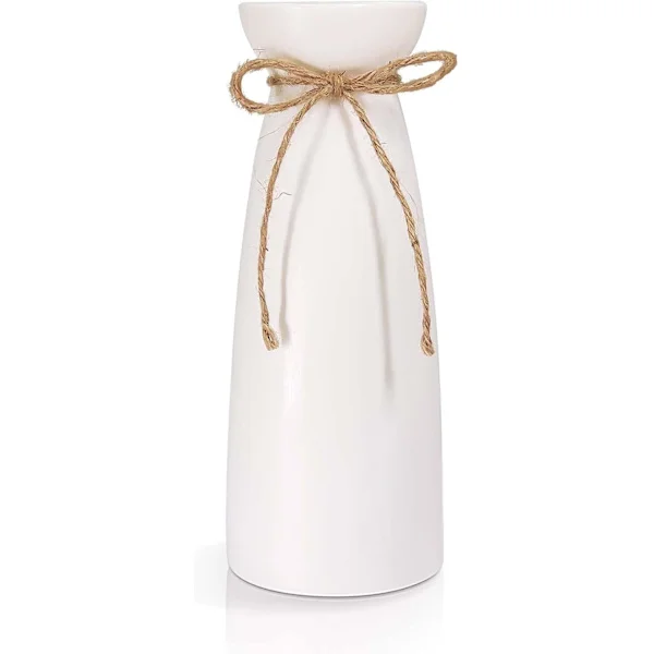Keramisk Vase, Stor Hvid Blomstervase, Moderne Bordvase Dekoration, Dekorativ Vase af Høj Kvalitet, til Hjem, Fest, Bryllupsborddekoration (23cm)