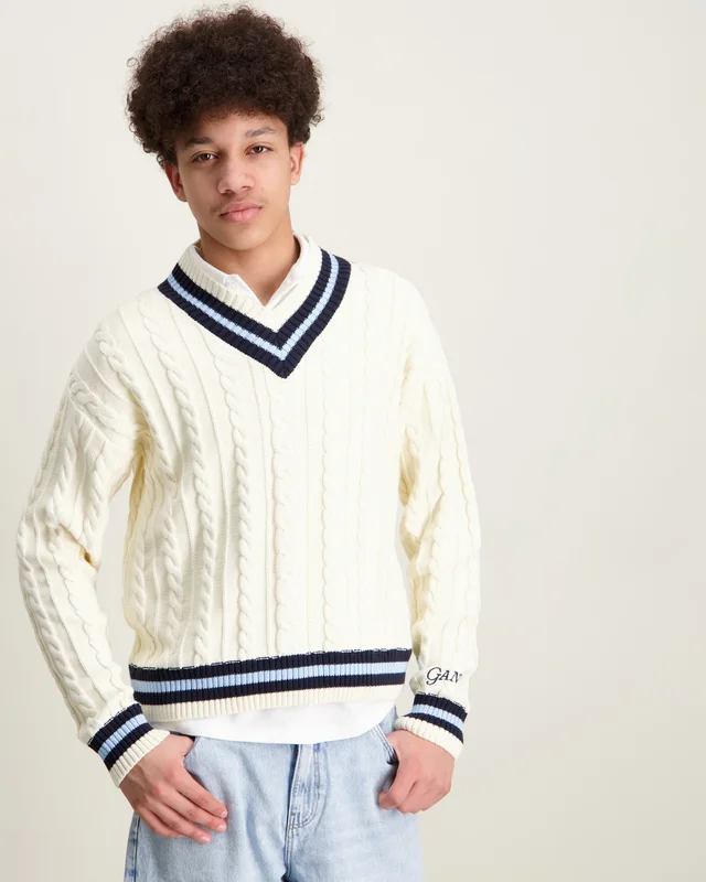 GANT Cable Knit Cricket Jumper Kremowy Swetry Dziewczyna - Kids Brand Store