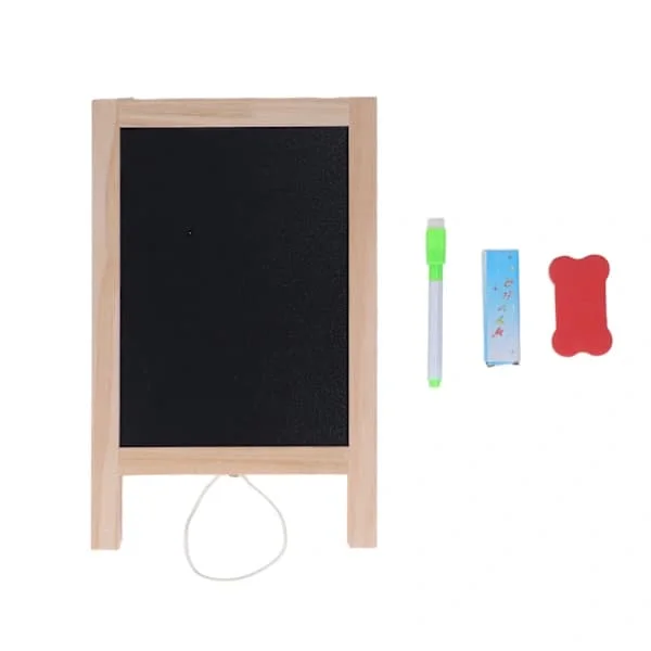 Double-Sided Easel Board Magnetic Whiteboard and Chalkboard with Foldable Wooden Stand for Kids, Cafes, Restaurants 19x30cm