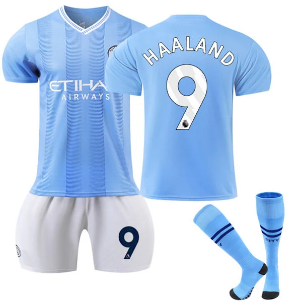 Football Jersey Kids Haaland Football Equipment Home Game Kids Boys Jersey Tracksuit Jersey+Shorts+Socks-FY-